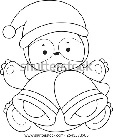Outline of Funny baby sloth animal series stock. Lineart of fluffy sloth. outline of Santa sloth with bells
