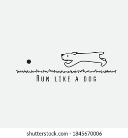 Outline funny Dog running for ball by the grass