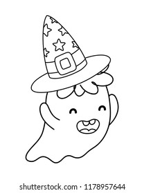 outline funny ghost character with hat style