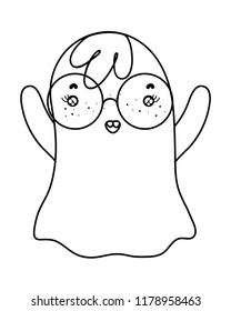outline funny ghost character wearing glasses