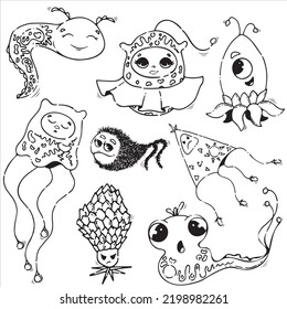 Outline funny monsters coloring book set