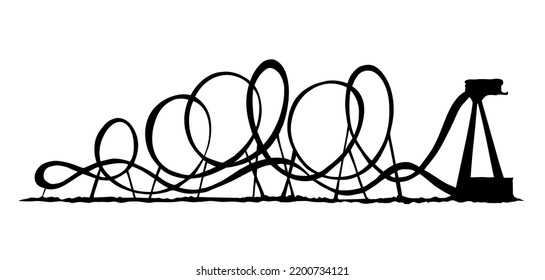 Outline funny old iron big fear round railroad land toy symbol white sky. Line black ink pen hand drawn outdoor turn ferris fast motion scary scream car logo sign icon sketch modern art style design