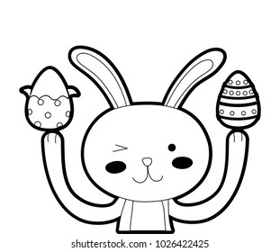outline funny rabbit animal with eggs easter decoration