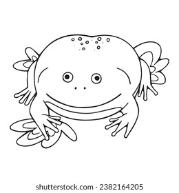 Esbozo de rana de Budgett. Funny toad con sonrisa en el lindo amuleto. Anfibios exóticos, animales tropicales, rana de selva tropical de contorno, fauna pantanosa. Ilustración vectorial lineal aislada sobre fondo blanco.