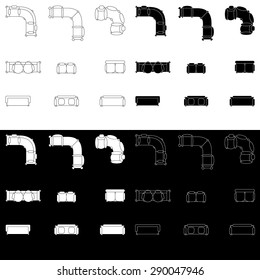 Outline furniture sofa icons set. Line editable architecture graphic design elements collection. Vector illustration