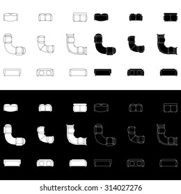 Outline furniture sofa icons set. Line editable architecture graphic design elements collection. Vector illustration