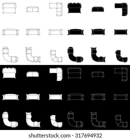 Outline furniture sofa icons set. Line editable architecture graphic design elements collection. Vector illustration