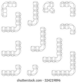 Outline furniture sofa icons set. Line editable architecture graphic design elements collection on Blueprint technical grid background