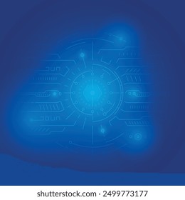 Interfaz futurista del esquema. Interfaz de la tecnología en el fondo azul oscuro. Interfaz tecnológica del dibujo técnico