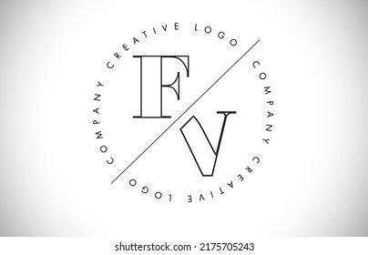 Esquema FV f v Letra Logo con diseño de corte e interseccionado. Ilustración de vectores de marco redondo.