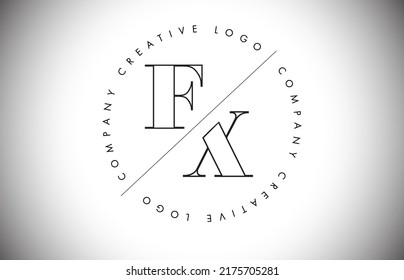 Esquema FX f x Letra Logo con diseño de corte e interseccionado. Ilustración de vectores de marco redondo.