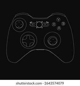 Outline game controller with sleek design on a dark background, featuring two analog sticks, a directional pad, and action buttons. The joystick has white lettering for clear visibility during.