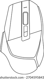 Outline of a gaming mouse top view vector illustration. 
