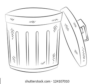 Outline of garbage can or recycle bin on white background.