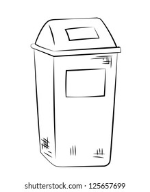 Outline of garbage can or recycle bin on white background.