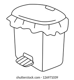 Outline of garbage can or recycle bin on white background.