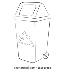 Outline of garbage can or recycle bin on white background.