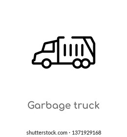 Outline Garbage Truck Vector Icon. Isolated Black Simple Line Element Illustration From Cleaning Concept. Editable Vector Stroke Garbage Truck Icon On White Background