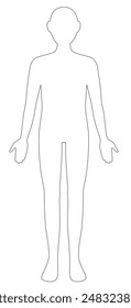 outline gender neutral human body, front view illustration. Black and white silhouette. Health and medical care concept