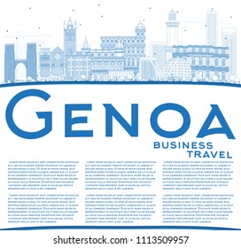 Outline Genoa Italy City Skyline with Blue Buildings and Copy Space. Vector Illustration. Business Travel and Tourism Concept with Modern Architecture. Genoa Cityscape with Landmarks.