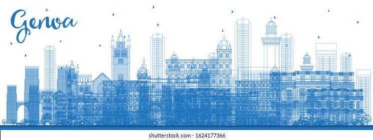 Outline Genoa Italy City Skyline with Blue Buildings. Vector Illustration. Business Travel and Tourism Concept with Modern Architecture. Genoa Cityscape with Landmarks.