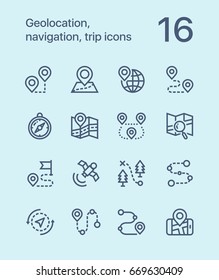 Outline Geolocation, navigation, trip icons for web and mobile design pack 1