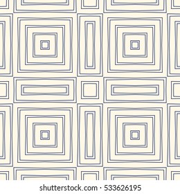 Outline geometric abstract background. Seamless pattern with repeated stylized squares. Modern motif. Can be used for digital paper, textile print, page fill. Vector illustration.