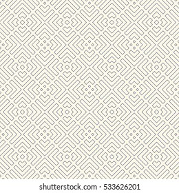 Outline geometric abstract background. Seamless pattern with repeated stylized squares. French maze motif. Can be used for digital paper, textile print, page fill. Vector illustration.