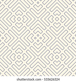 Outline geometric abstract background. Seamless pattern with repeated stylized squares. French maze motif. Can be used for digital paper, textile print, page fill. Vector illustration.