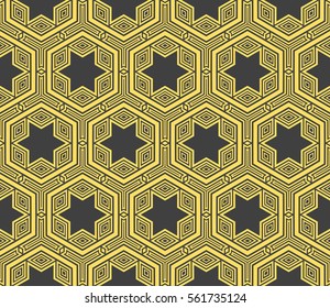 Outline geometric patterns laid out on the hexagonal pattern of creating seamless vector illustrations. For the textile industry, interior design, graphic arts