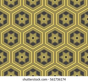 Outline geometric patterns laid out on the hexagonal pattern of creating seamless vector illustrations. For the textile industry, interior design, graphic arts