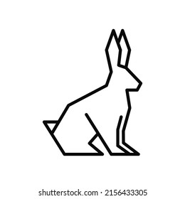 Outline geometric sitting rabbit icon with editable stroke vector illustration isolated. Hare line style for Chinese new year or Easter banner and poster