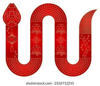 Kontur geometrische Schlange. Chinesisches Symbol für das neue Jahr 2025. Abstraktes modernes Design in Luxusform. Linienmuster, Vektorgrafik. Vorlage für Grußkarte, Banner, Poster.