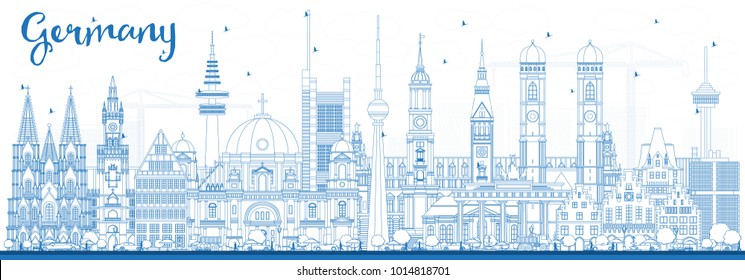 Outline Germany City Skyline with Blue Buildings. Vector Illustration. Business Travel and Tourism Concept with Historic Architecture. Germany Cityscape with Landmarks.