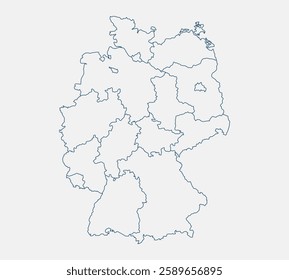 Outline Germany map isolated on white background. Germany map. Germany map outline template. Editable Germany map outline with federal state divisions. Vector illustration