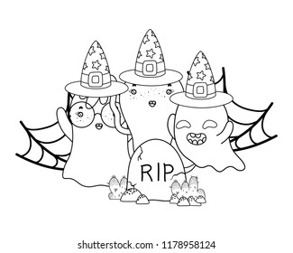 Outline Ghosts Witch Hat Spiderweb Rip Stock Vector (Royalty Free ...