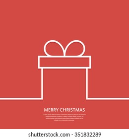 Outline Gift Box. Christmas Card. Minimal Christmas Abstract Background. Vector Illustration. Eps 10.