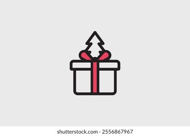 Outline Gift Box Icon Set. Christmas Present Vector Illustrations on White Background