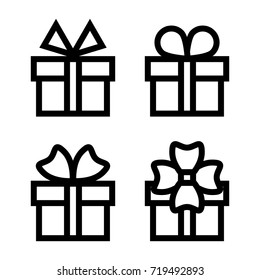 Outline Gift Box Icon Set Vector Illustration