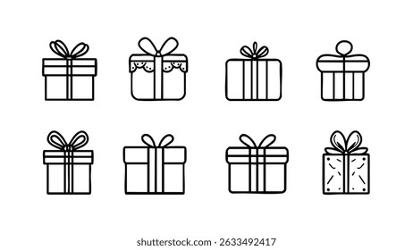 Contorno Ícones de caixa de presente Conjunto de vetor editável para design de celebração
