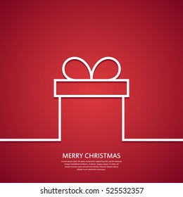 Outline Gift Box. Minimal Christmas Abstract Background. Christmas Greeting Card. Vector Illustration.