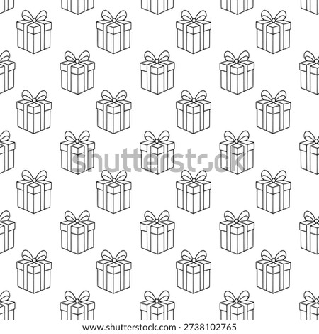 Outline gift boxes forming a cheerful seamless pattern, representing celebration and special occasions