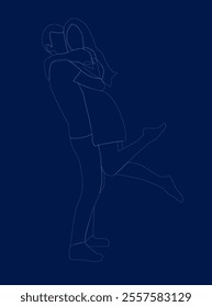 Outline Girl hung on the guy. Vector illustration