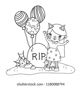 outline girl with kitten costume with rip stone