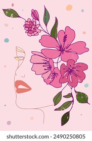 Outline of a girl, woman, with a beautiful flower, line drawing, graphic, lady, outline, drawing, person, abstract, art, face, portrait, beauty, flower, poster, used for printing, cover, wallpaper, po