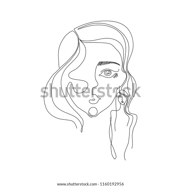 Outline Girls Face Hand Drawing Style Stock Vector (Royalty Free ...