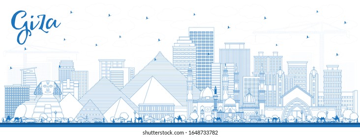 Outline Giza Egypt City Skyline with Blue Buildings. Vector Illustration. Business Travel and Tourism Concept with Historic Architecture. Giza Cityscape with Famous Landmarks.