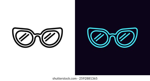 Outline glamour sunglasses icon, with editable stroke. Summer sunglasses icon, retro style spectacles. Fashion sunglasses, party eyewear, disco style, modern eyeglass, cool glasses lens. Vector icon