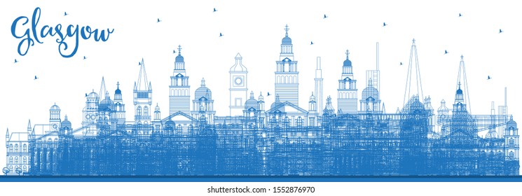 Skyline von Glasgow Scotland City mit Blue Buildings. Vektorgrafik. Business Travel and Tourism Konzept mit historischer Architektur. Glasgow City mit Wahrzeichen. 