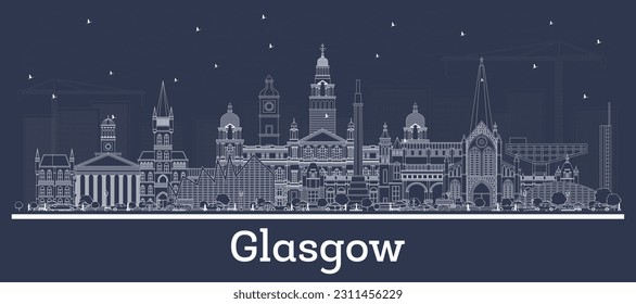 Skyline von Glasgow Scotland City mit White Buildings. Vektorgrafik. Business Travel and Tourism Konzept mit historischer Architektur. Glasgow City mit Wahrzeichen.